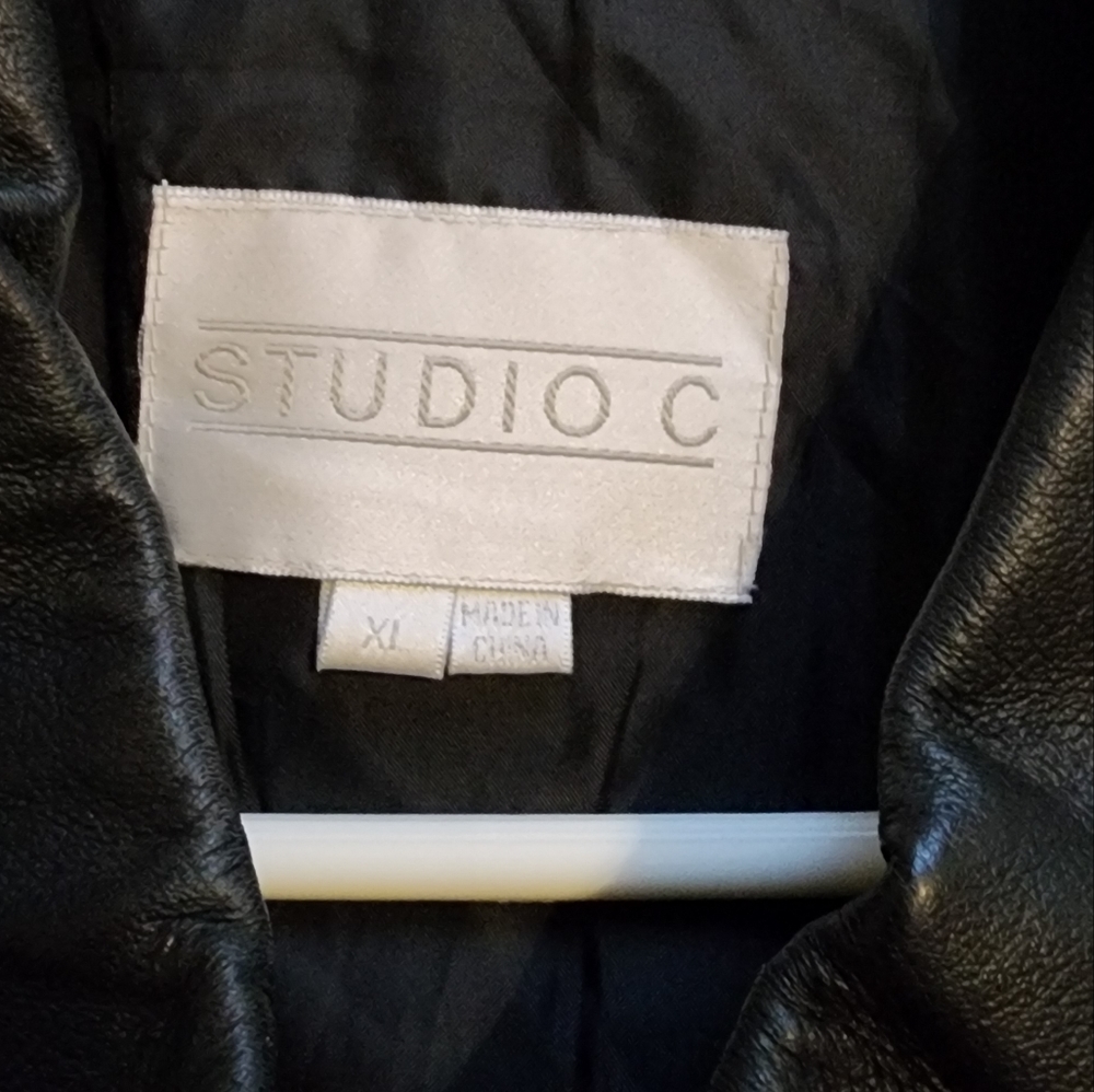 Black Leather Jacket Coat XL Studio C - Picture 6 of 7